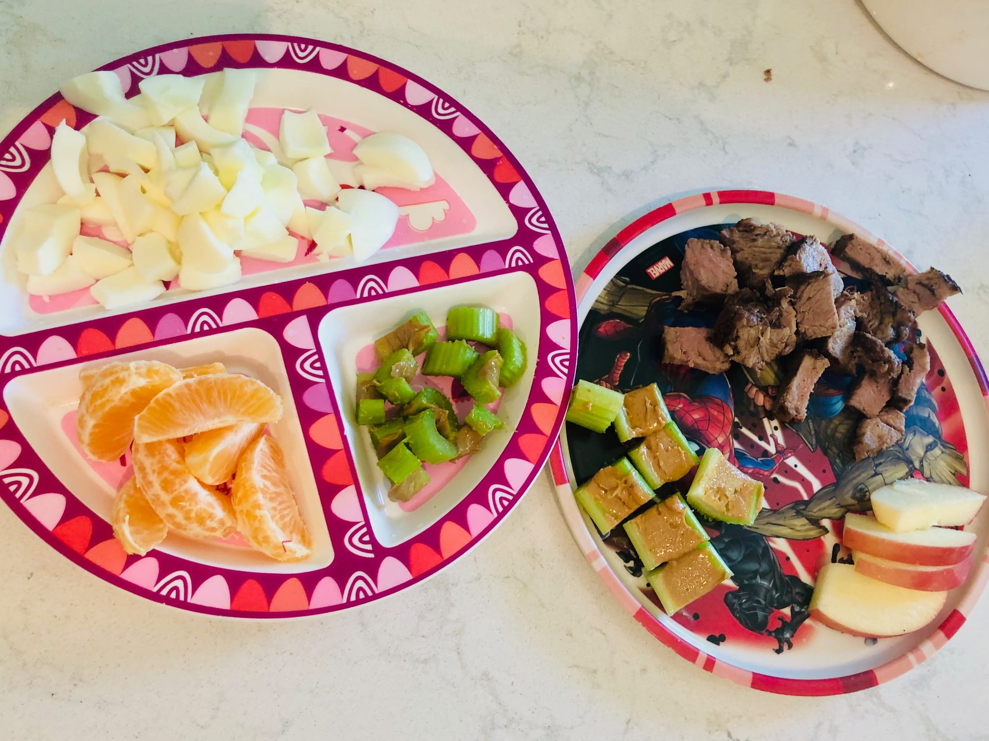 Kids plates with healthy food