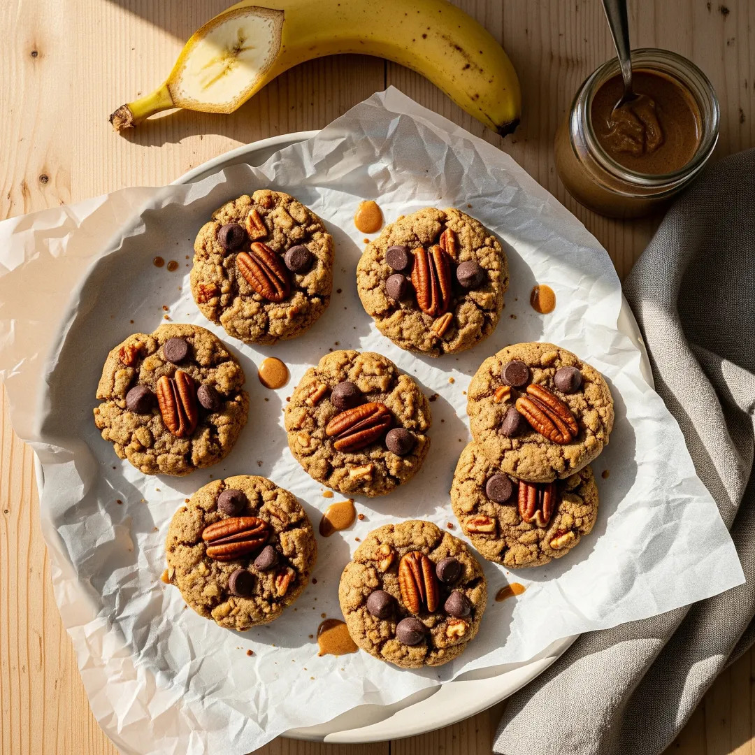 Banana Pecan Breakfast Cookies with Almond Butter and Cacao Chips
