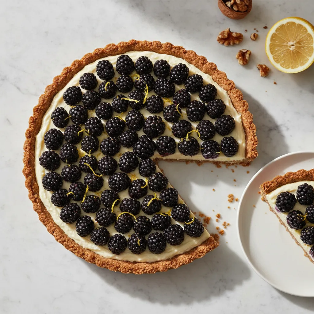 Blackberry Lemon Coconut Cream Tart with Walnut Date Crust