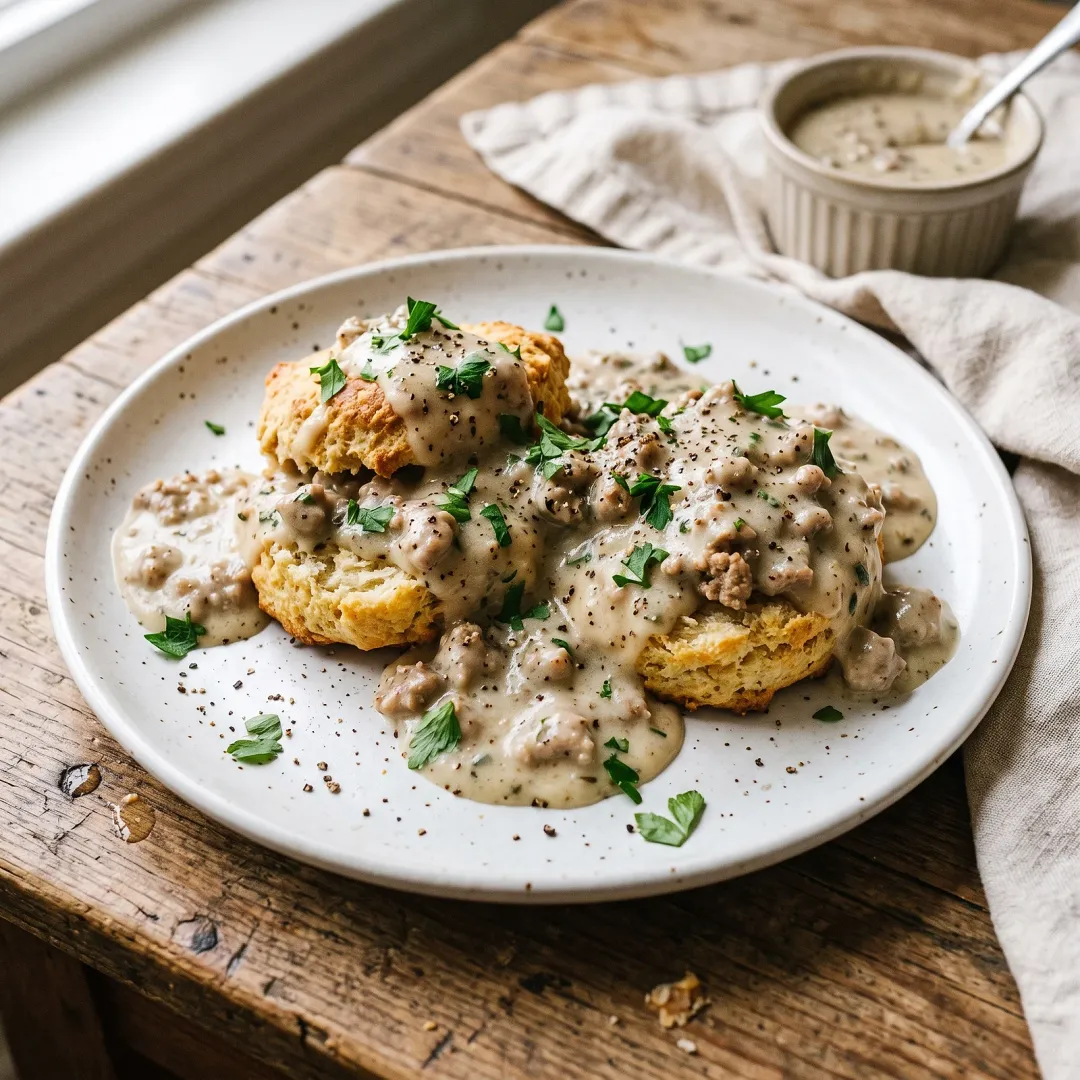 Paleo Biscuits and Gravy with Cassava Drop Biscuits and Turkey Herb Gravy