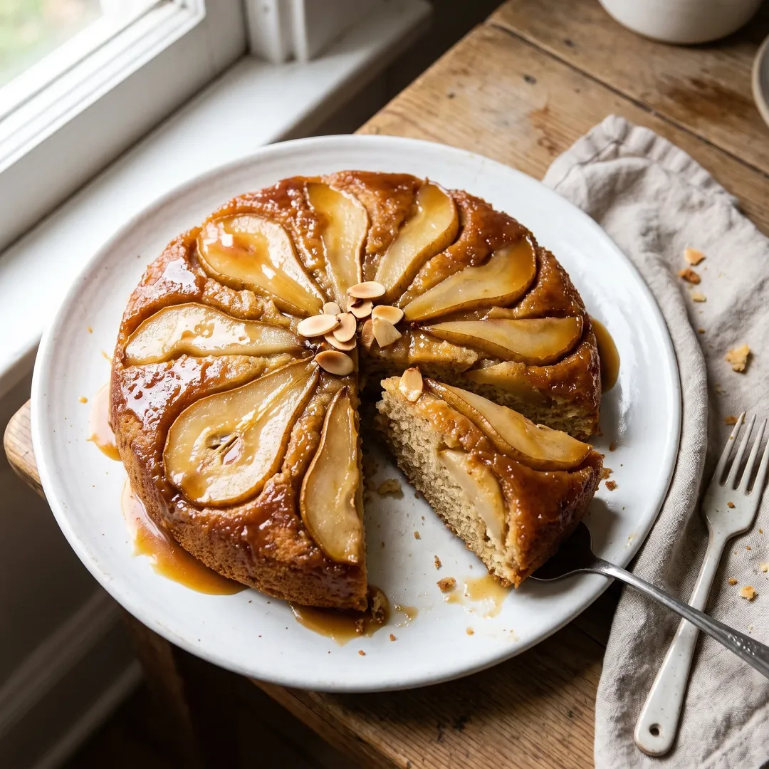Spiced Pear and Caramel Almond Flour Upside-Down Cake