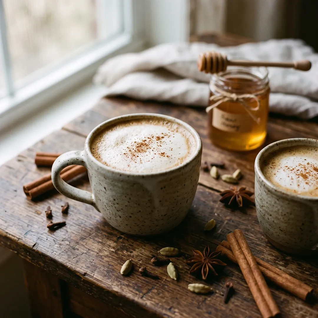 Roasted Dandelion Root Chai Tea with Coconut Milk and Raw Honey