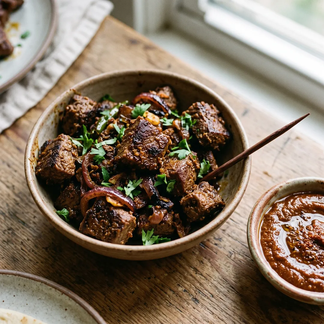 Ethiopian Spiced Goat Tibs Bites with Berbere Dipping Sauce