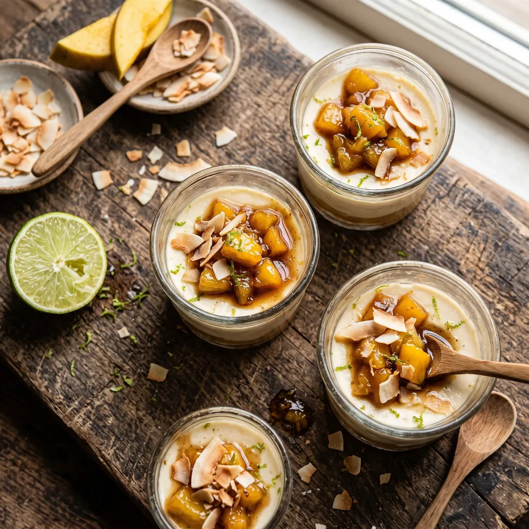 Caribbean Rum-Kissed Pineapple and Mango Coconut Panna Cotta
