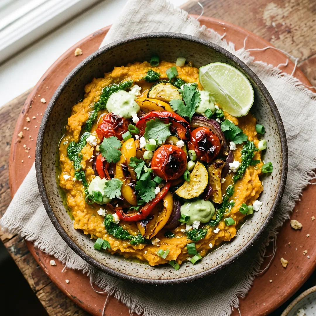 Peruvian Roasted Vegetable Causa with Aji Amarillo and Herb Oil