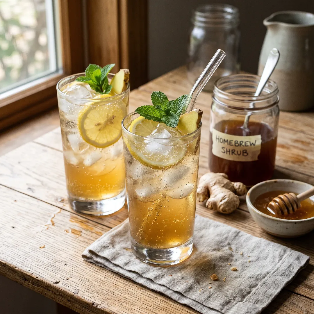 Apple Cider Vinegar Honey Ginger Shrub Tonic. AI-generated image.