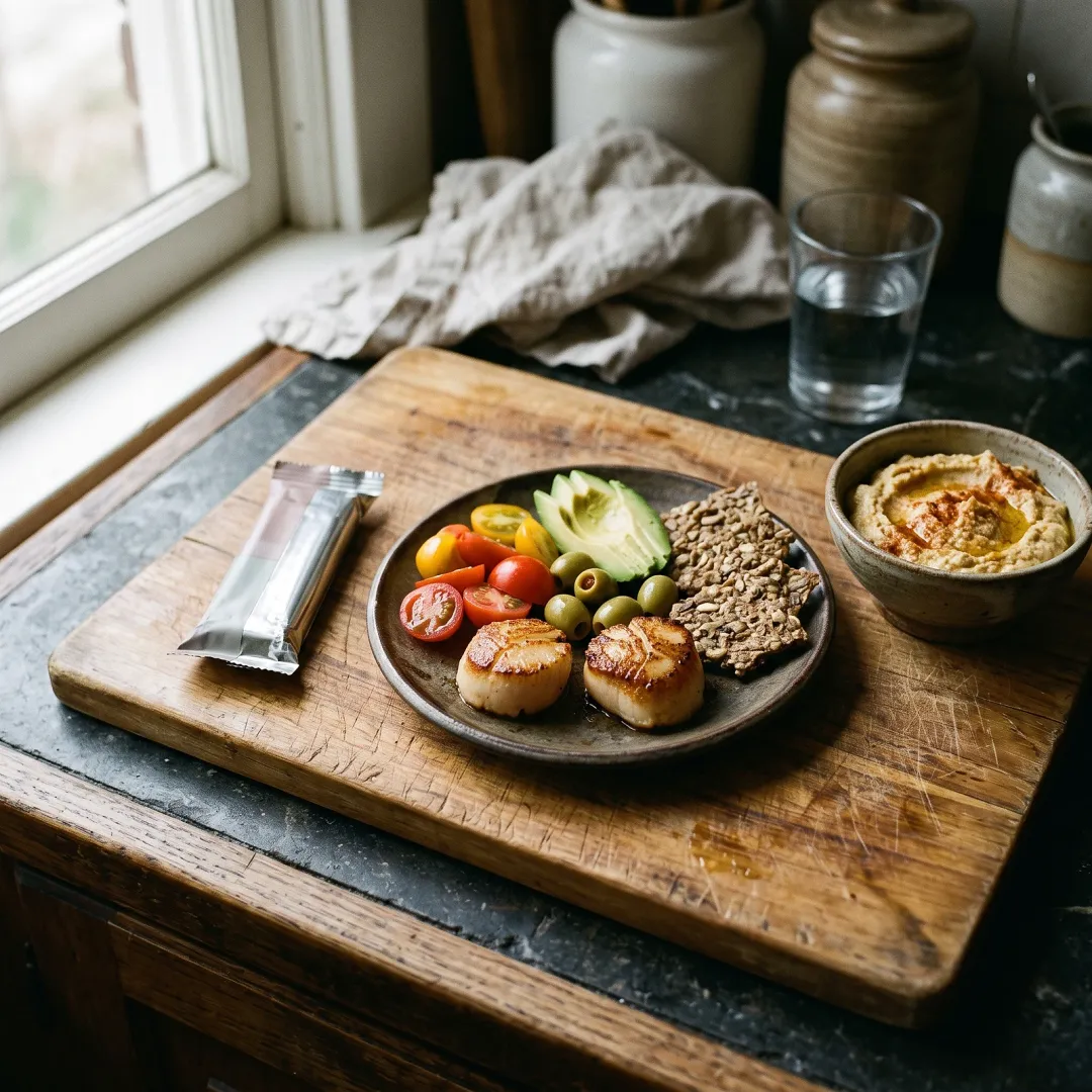 Swap Your Protein Bar for a Real-Food Snack Plate: Good, Better, Best. AI-generated image.