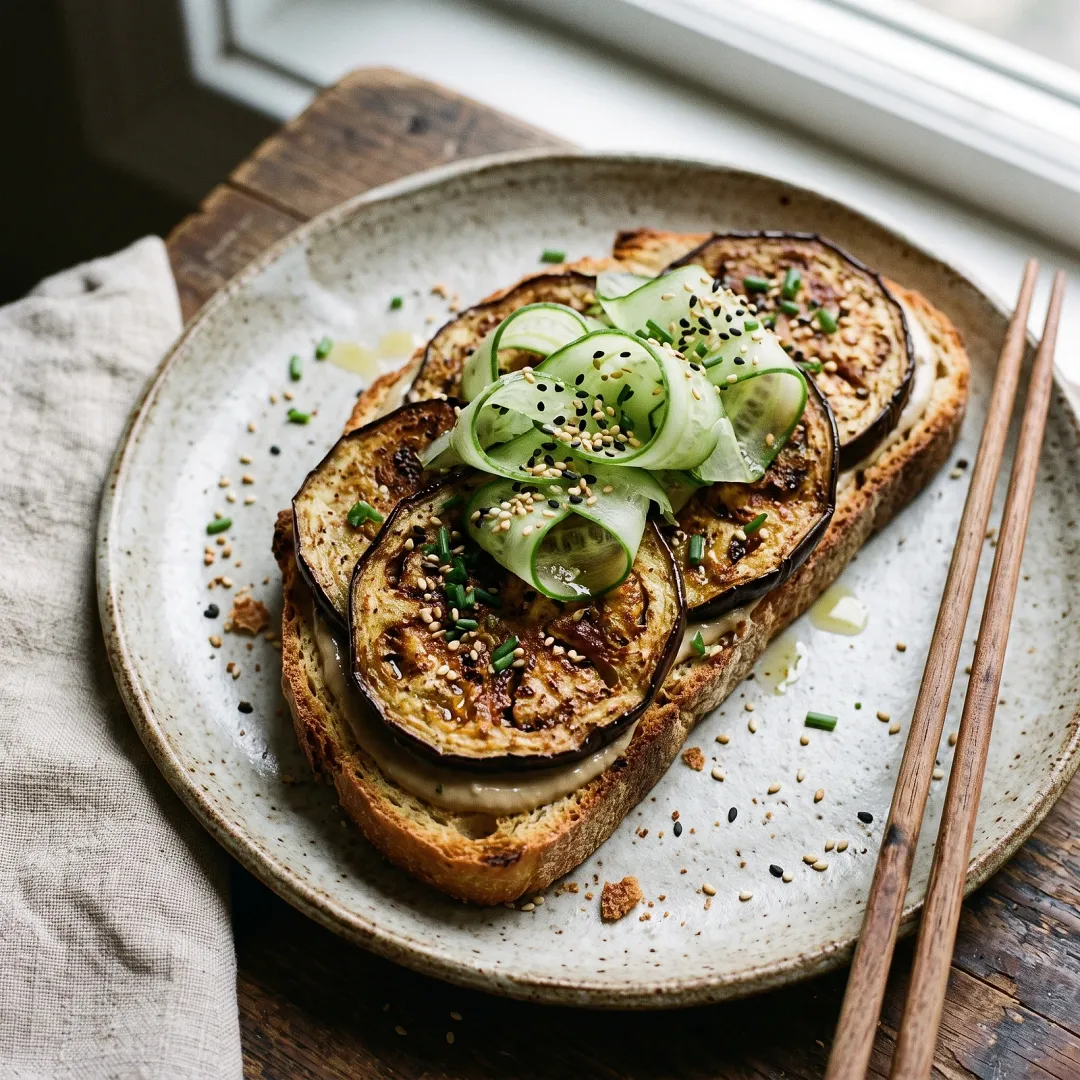 Five-Spice Baked Eggplant Open-Face Sandwich on Cassava Bread