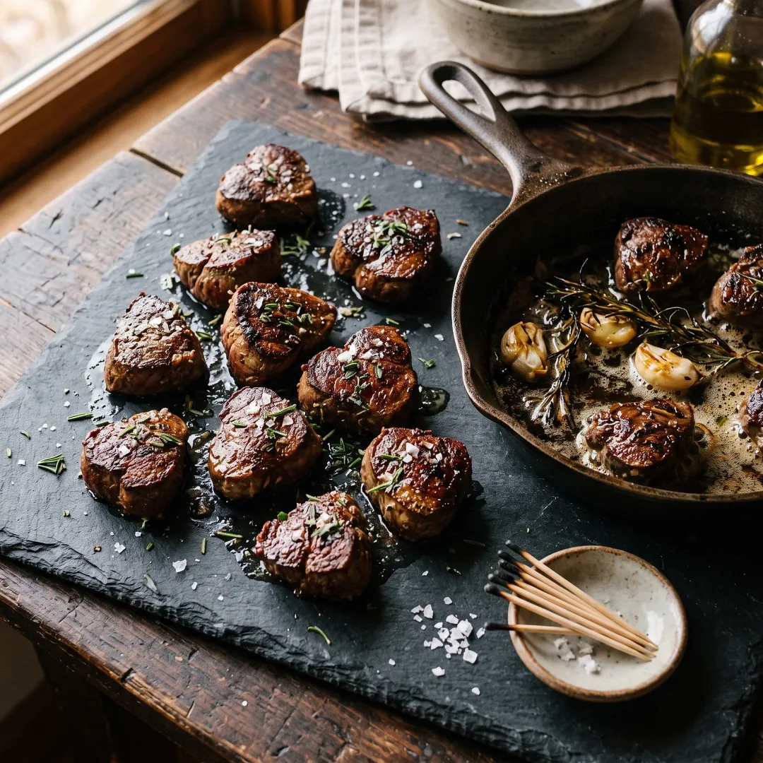 Seared Venison Bites with Rosemary Garlic Butter and Sea Salt