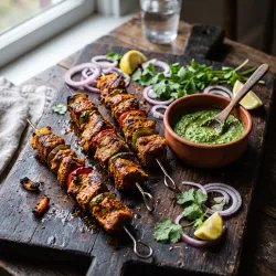 Tandoori Spiced Veal Skewers with Mint Coconut Chutney