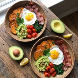Aussie-Inspired Paleo Breakfast Bowl with Smashed Avo, Bacon, and Fried Eggs