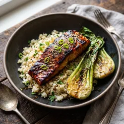 Miso-Glazed Salmon with Cauliflower Rice and Sesame Bok Choy