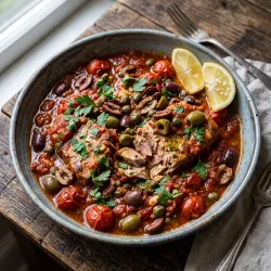 Slow Cooker Mediterranean Tuna with Olives, Tomatoes, and Capers