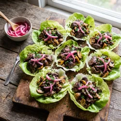 Smoked Chicken Liver and Mushroom Lettuce Cups with Pickled Red Onion