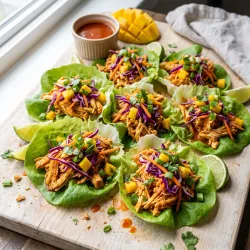 Spicy Buffalo Chicken Butter Lettuce Wraps with Mango Jalapeño Slaw