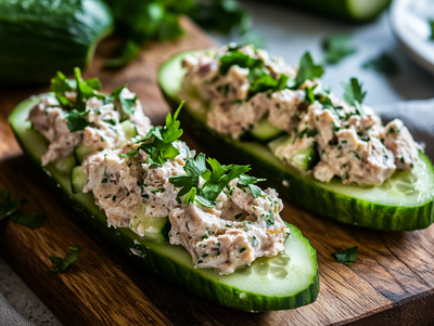 Paleo Tuna Salad in Cucumber Boats