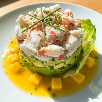 Chilled Crab and Avocado Stack with Mango Lime Drizzle