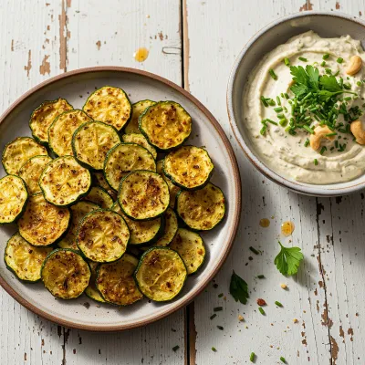 Crispy Baked Zucchini Chips with Lemon Herb Cashew Dip