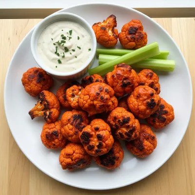 Crispy Buffalo Cauliflower Bites with Cool Ranch Cashew Dip