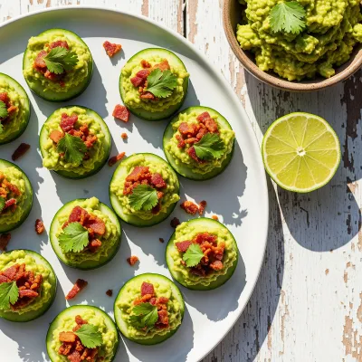 Smoky Bacon and Roasted Tomatillo Guacamole Bites