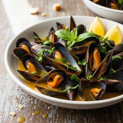 Steamed Mussels in Garlic Herb Coconut Broth