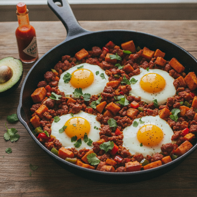 Spicy Chorizo and Sweet Potato Breakfast Hash
