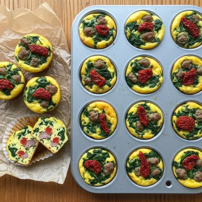 Spinach, Sun-Dried Tomato, and Sausage Paleo Egg Muffins