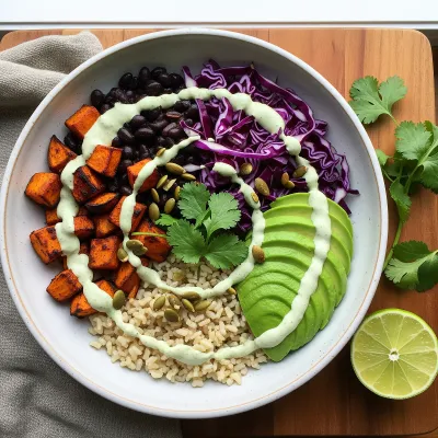 Smoky Black Bean and Roasted Sweet Potato Dinner Bowls with Cilantro Lime Tahini