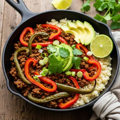 Smoky Ground Beef and Roasted Pepper Cauliflower Rice Skillet
