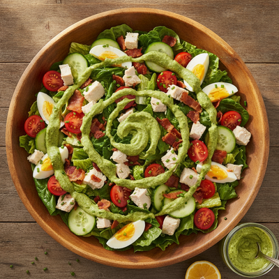 Chopped Turkey Club Salad with Smoky Bacon and Creamy Avocado Dressing