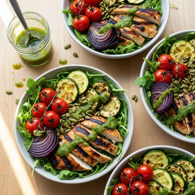 Grilled Chicken and Roasted Vegetable Power Bowls with Lemon Herb Drizzle