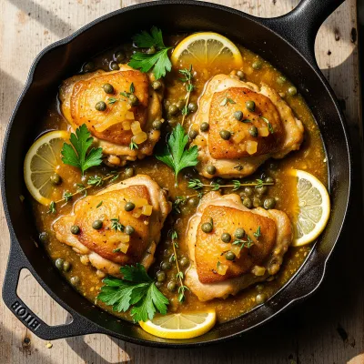 Herb-Braised Chicken Thighs with Lemon Caper Pan Sauce