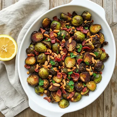 Crispy Lemon Garlic Brussels Sprouts with Toasted Almonds and Bacon
