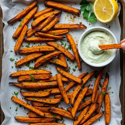 Crispy Sweet Potato Fries with Garlic Herb Aioli