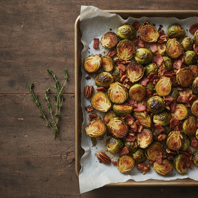 Maple-Roasted Brussels Sprouts with Crispy Bacon and Toasted Pecans