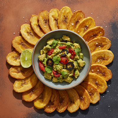 Crispy Baked Plantain Rounds with Smoky Avocado Salsa