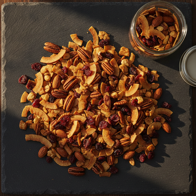 Smoky Maple Paleo Trail Mix with Toasted Nuts and Coconut Chips