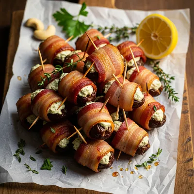 Bacon-Wrapped Stuffed Dates with Cashew Herb Filling