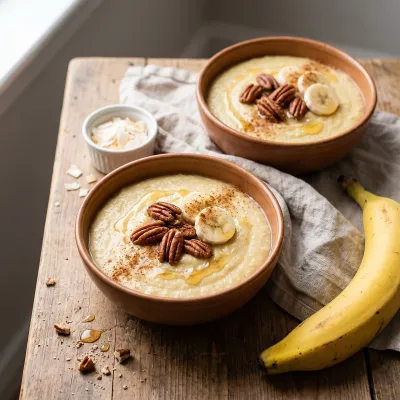 Warm Spiced Plantain Porridge with Coconut Milk and Toasted Pecans