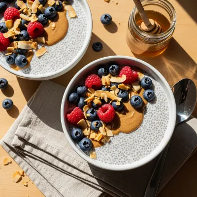 Warm Vanilla Coconut Chia Breakfast Pudding with Fresh Berries