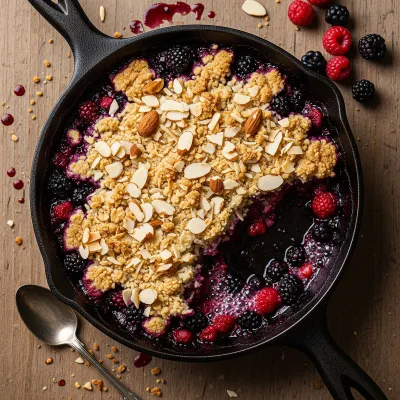 Mixed Berry Skillet Crumble with Toasted Almond Coconut Topping