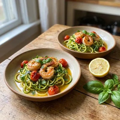 Garlic Butter Shrimp and Zucchini Noodles for Two