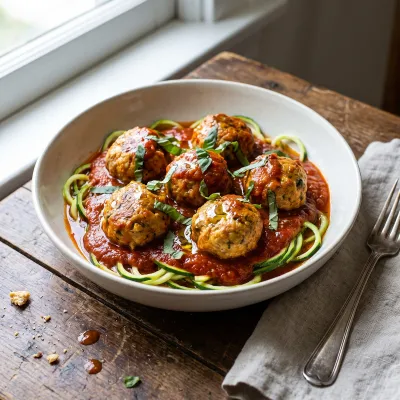 Herb Turkey Meatballs in Smoky Marinara over Zucchini Noodles