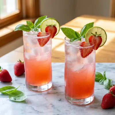 Strawberry Basil Sparkling Mocktail with Honey and Lime