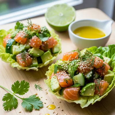 Citrus Avocado Salmon Tartare with Cucumber and Fresh Herbs