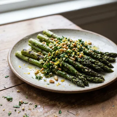 Charred Asparagus with Lemon Herb Gremolata and Toasted Pine Nuts