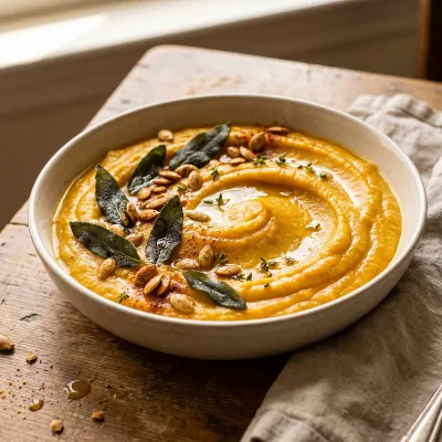 Roasted Butternut Squash Puree with Brown Butter Sage and Toasted Pepitas