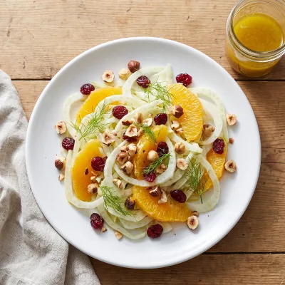 Shaved Fennel and Orange Salad with Toasted Hazelnuts and Tart Cranberries