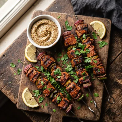 Cajun Wild Boar Skewers with Creole Mustard Dipping Sauce