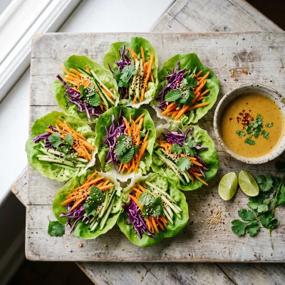 Thai Vegetable Spring Roll Cups with Almond Lime Dipping Sauce